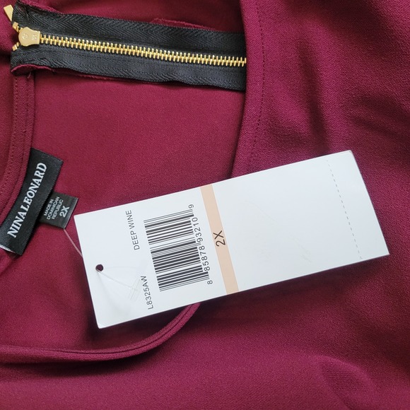 NWT Nina Leonard Deep Wine Crepe Trapeze Dress 2X - Picture 8 of 10